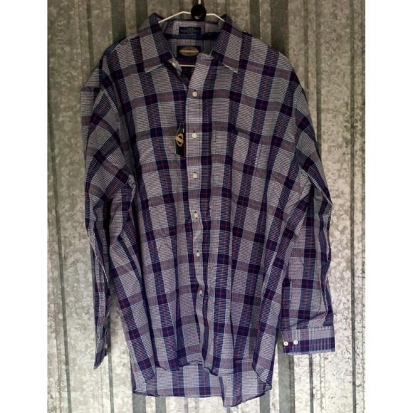 Towncraft Other - Towncraft Shirt Mens XL Buttonfront 17-1/2 Blue Plaid 80s Vintage Deadstock New